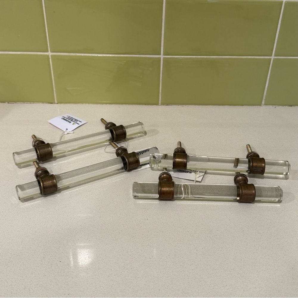 Lucite Drawer Pulls with Bronze Accents - Set of 4